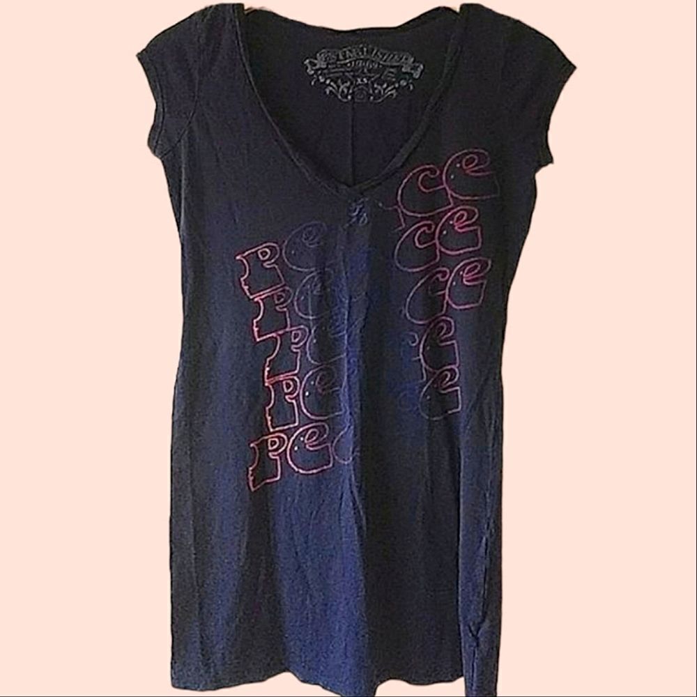 Vintage Gap PEACE Navy Blue V-Neck T-Shirt size XS